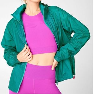 Fabletics Natalia Wowen Jacket Running Lightweight Rain Packable Kelly Green-XXS
